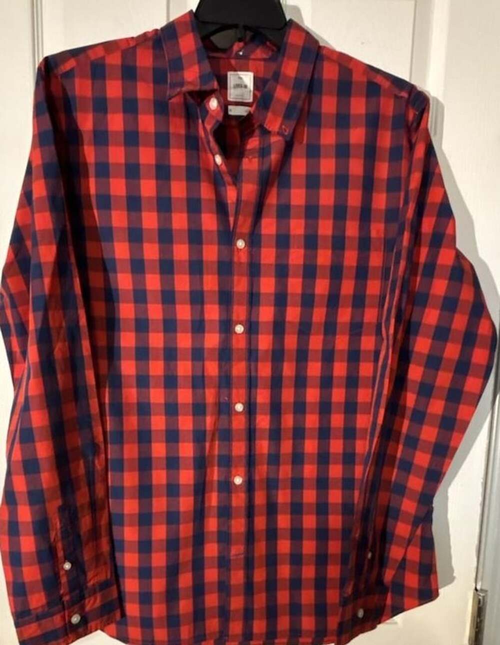 Gap Lived-In Button Down Shirt XL Red Blue Gingham Plaid Long Sleeve